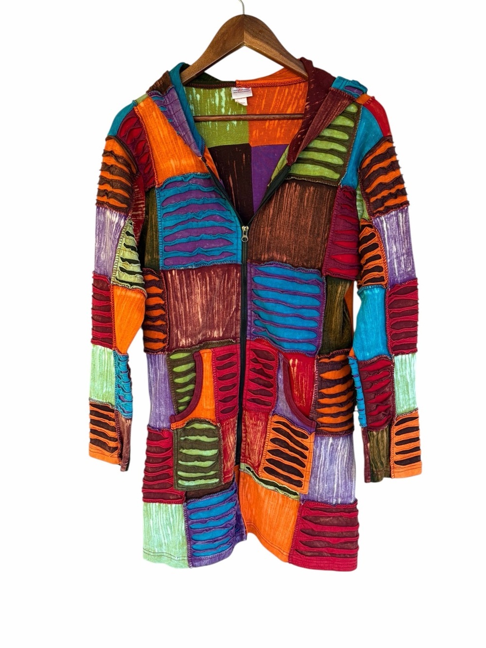 Boho Multicolor Patchwork Razor-Cut Long Hoodie/Jacket - Picture 2 of 5